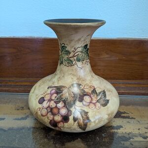 Vintage Italian Artisanal Ceramic Vase Features Grapevine 6.5 Inches Tall